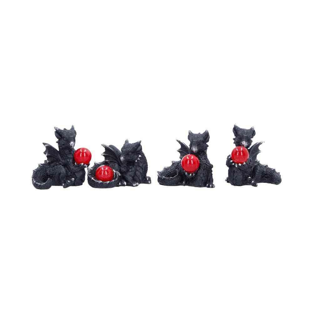 Nemesis Now - Midnight Treasures (Set of 4) Figurines - Dragon - Black/Red
